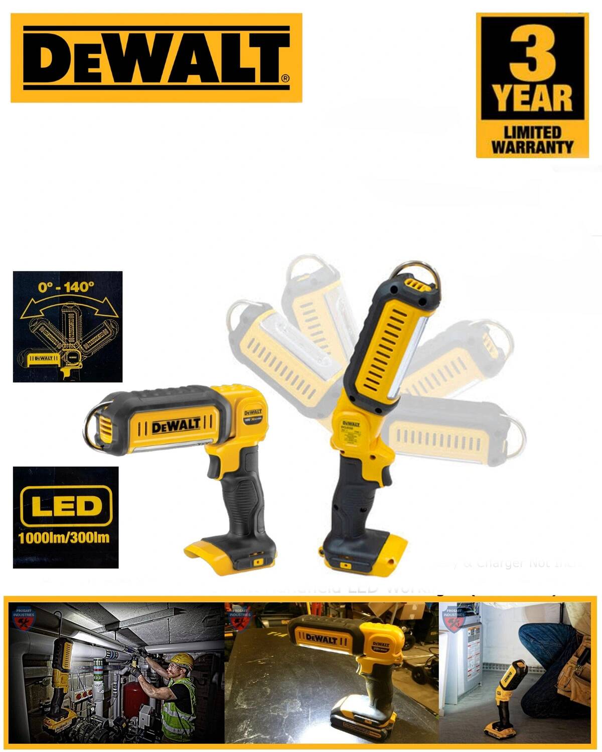 DeWalt DCL050 Lampe LED faisceau large sans fil 18V Li-Ion (machine seule)