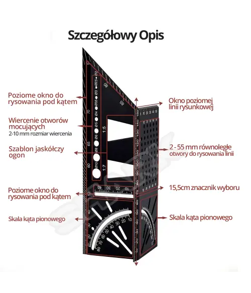 Shark Uniwersalny kątownik Japoński 3D Aluminiowy - zdjecie nr 2