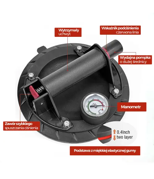 Shark Uchwyt Przyssawka z pompką do szkła, glazury + Manometr - zdjecie nr 1